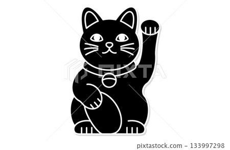 Maneki-neko line drawing illustration, simple Japanese icon illustration material 133997298