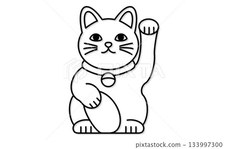 Maneki-neko line drawing illustration, simple Japanese icon illustration material 133997300
