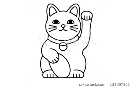 Maneki-neko line drawing illustration, simple Japanese icon illustration material 133997301