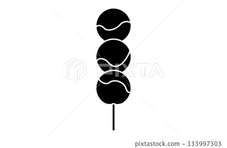 Mitarashi dango line drawing illustration, Japanese sweets material icon 133997303