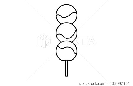 Mitarashi dango line drawing illustration, Japanese sweets material icon 133997305
