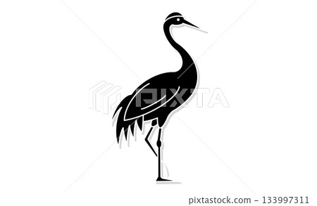 可用於日式設計的鶴形線條畫插圖圖標 可用於日式設計的鶴形線條畫插圖圖標 133997311