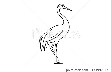 可用於日式設計的鶴形線條畫插圖圖標 133997314