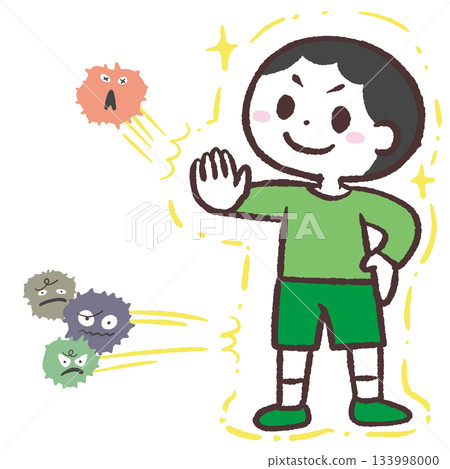 Illustration of a boy with strong immunity Illustration of a boy with strong immunity 133998000