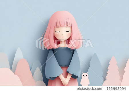 艾米系列：一幅類似剪紙的場景，由紙光構成的小生物出現在艾米眼前，輕輕地漂浮著。 133998994