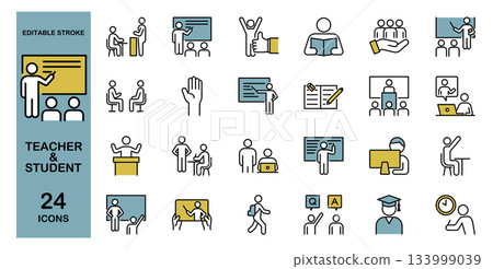 Teacher and student school education line icon set color Teacher and student school education line icon set color 133999039