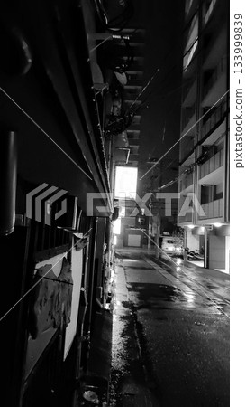 夜晚，路燈照亮的後巷（單色） 133999839
