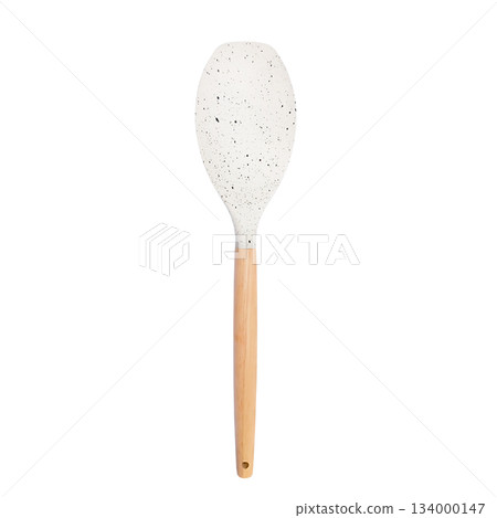 Silicone white kitchen spatula with wooden handle isolated on white background 134000147