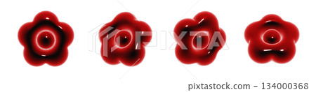一套飽滿、光澤亮麗的3D花朵圖示。血紅色裝飾素材。 一套飽滿、光澤亮麗的3D花朵圖示。血紅色裝飾素材。 134000368