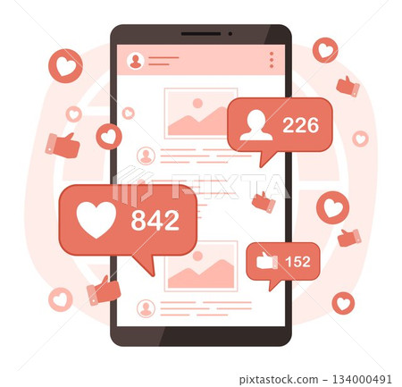 Smartphone with Social Media Content with Chatting Application and Message Bubble Icon Symbol for Online Chatting and Telecommunication Concept Illustration Clip Art 134000491