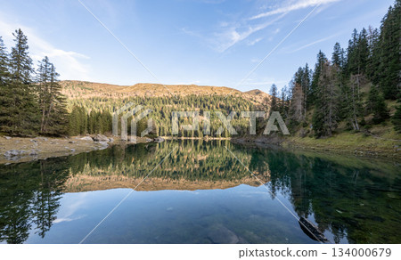 Summer time at romantic forest Lake Obernberg scenic mountain lakes landscape in Austria, Tyrol Summer time at romantic forest Lake Obernberg scenic mountain lakes landscape in Austria, Tyrol 134000679