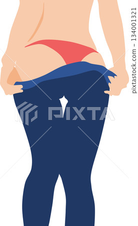Illustration of a woman's legs taking off jeans 134001321