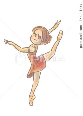 芭蕾舞者身著紅色服裝跳芭蕾舞 134001835