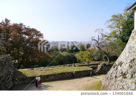 Shiga, Hikone, Hikone Castle, Ohorikiri and Oteyama Trail (westward) seen from Corridor Bridge (late autumn) 134001888