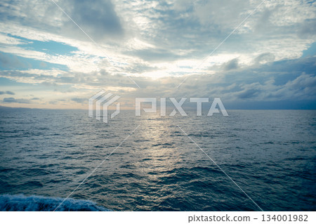 A sunset and sea silhouette seen from the ferry 134001982