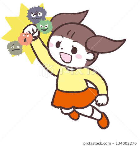 Illustration of a girl defeating a virus Illustration of a girl defeating a virus 134002270