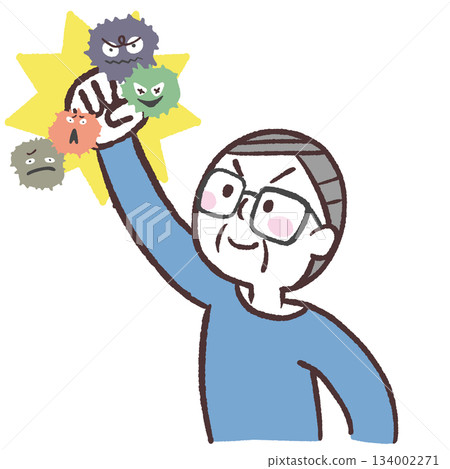 Illustration of a senior man fighting a virus Illustration of a senior man fighting a virus 134002271