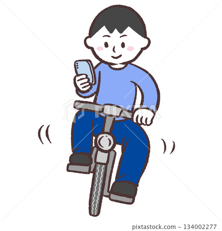 Illustration of a man riding a bicycle while looking at his smartphone Illustration of a man riding a bicycle while looking at his smartphone 134002277