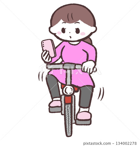 圖：一位女士騎著自行車，同時看著她的智慧型手機 134002278