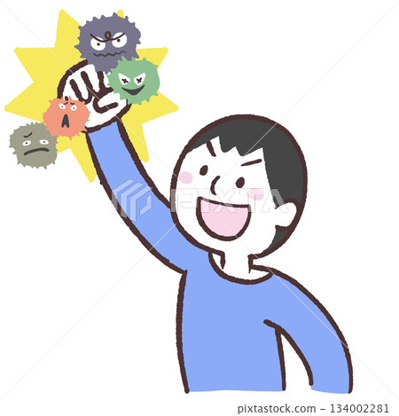 Illustration of a man defeating a virus 134002281