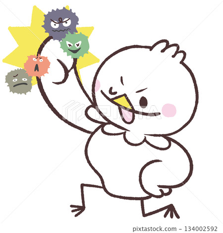 Illustration of a muscular white bird defeating a virus 134002592