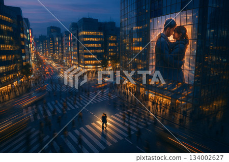 Romance of Neon and Light Trails: Love at a Tokyo Crossroads at Night 134002627