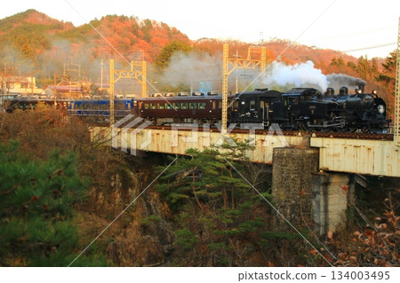 Late autumn evening glow... Crossing the Kinugawa Bridge [SL Taiju No. 6] C11207 134003495