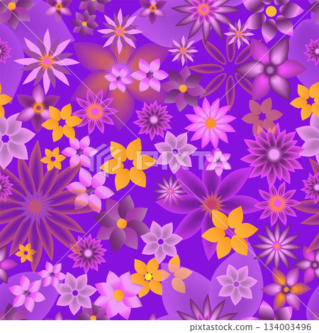 A pattern with multicolored flowers is a pattern without a background. 134003496