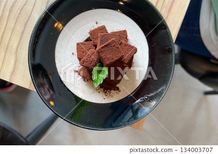 Aerial view of mint chocolate chunks Aerial view of mint chocolate chunks 134003707