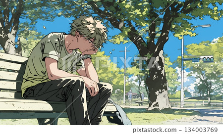 患有五月病的年輕男大學生 134003769