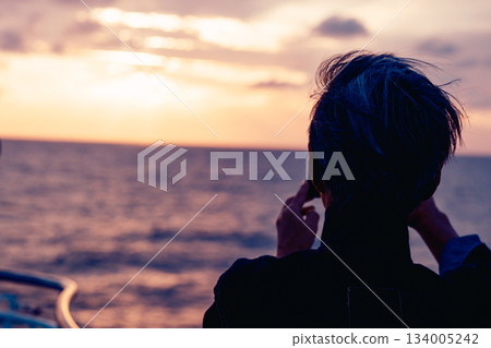 A dramatic silhouette scene illuminated by strong backlighting 134005242