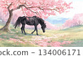 春天的櫻花和駿馬 134006171