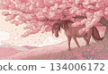 春天的櫻花和駿馬 134006172