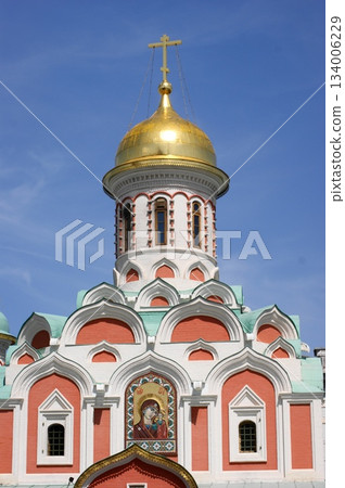 The photograph shows St. Basil's Cathedral, located on Red Square in Moscow. It is one of the most famous and recognizable symbols of Russia. The photograph shows St. Basil's Cathedral, located on Red Square in Moscow. It is one of the most famous and recognizable symbols of Russia. 134006229