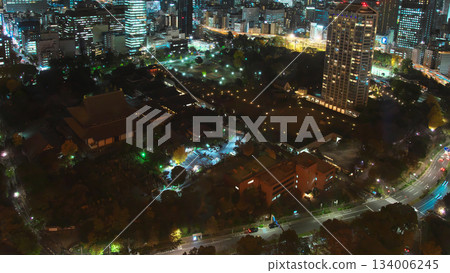 從東京鐵塔眺望港區夜景（朝向芝公園和增上寺）。城市景觀（2023年12月） 134006245