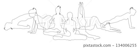 Yoga Pilates Poses Women Silhouettes Concept 134006255