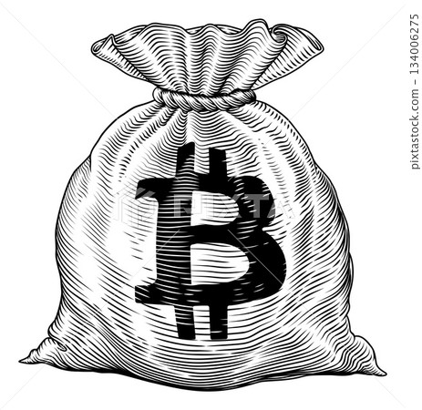 Sack Bag of Bitcoin Concept Vintage Woodcut Style Sack Bag of Bitcoin Concept Vintage Woodcut Style 134006275