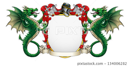 Wyvern Dragon Coat of Arms Crest Heraldic Shield 134006282