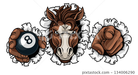 Horse Mustang Stallion Pool Billiards Sport Mascot Horse Mustang Stallion Pool Billiards Sport Mascot 134006290