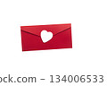 Red envelope with white heart decoration, open, isolated on white background, romantic and festive 134006533