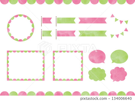 Watercolor frame_pink and green 134006640