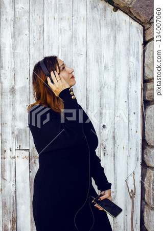 young red head woman walking on Europe city, lifestyle people concept 134007060