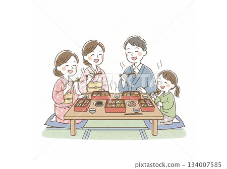 family eating osechi family eating osechi 134007585