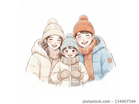 一家人穿著冬裝 134007594