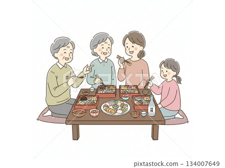family eating osechi 134007649