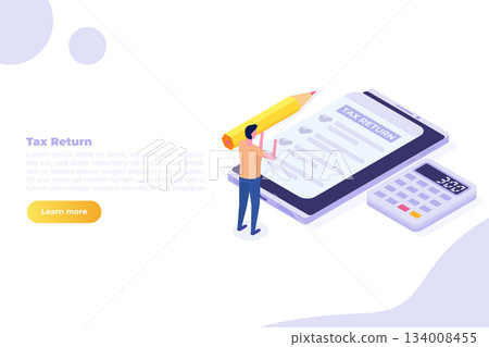 Tax return concept Isometric vector illustration. Tax return concept Isometric vector illustration. 134008455