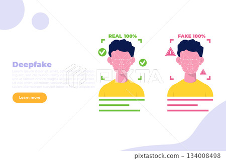 Deepfake, Deep face technology concept. Flat Vector illustration for banner, website, landing page, flyer. 134008498