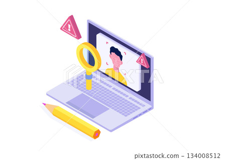 Deepfake, Deep face technology concept. Isometric Vector illustration. Deepfake, Deep face technology concept. Isometric Vector illustration. 134008512