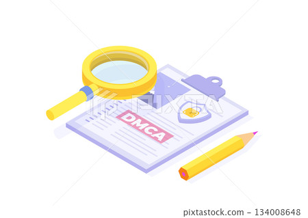 DMCA notice, intellectual property right, copyright infringing material concept. Isometric Vector illustration. 134008648