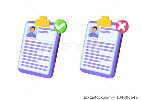 Apprower and reject resume, cv concept. 3D Vector illustrations for banner, website, landing page, flyer. 134008649